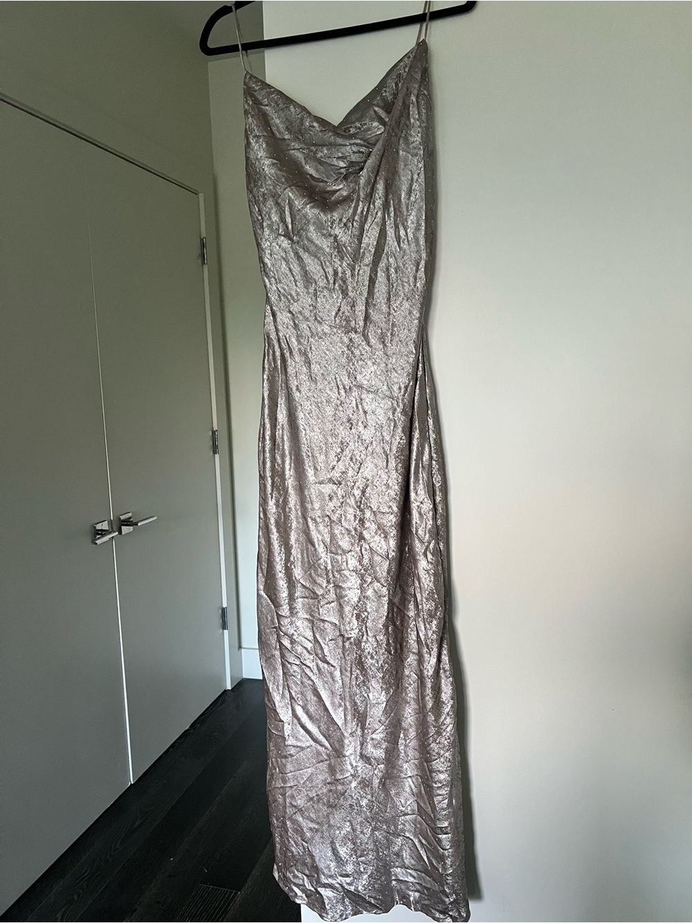 Boohoo Metallic Silver Cowl Slip Dress